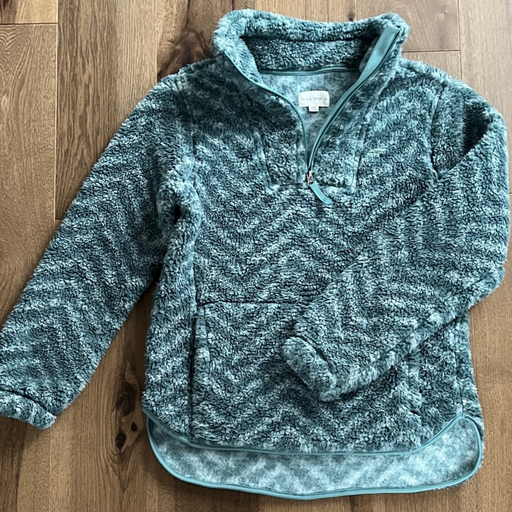 Mia & Tess Teal Chevron Sherpa Quarter-Zip Pullover Size M NWOT